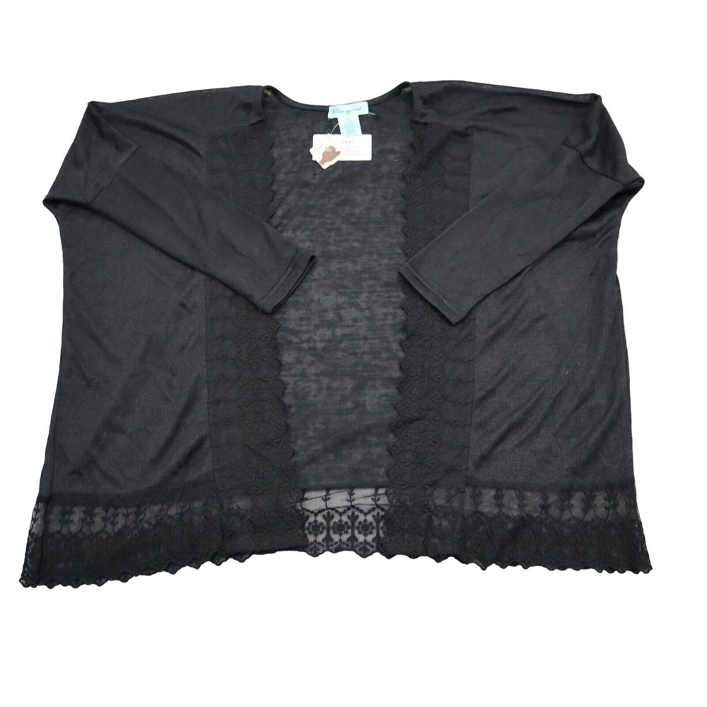 Diva Apparel Sweater Womens S Black Cardigan Quarter Sleeve Sheer Open Front